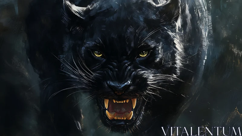 Midnight panther lunges from shadow with molten eyes.