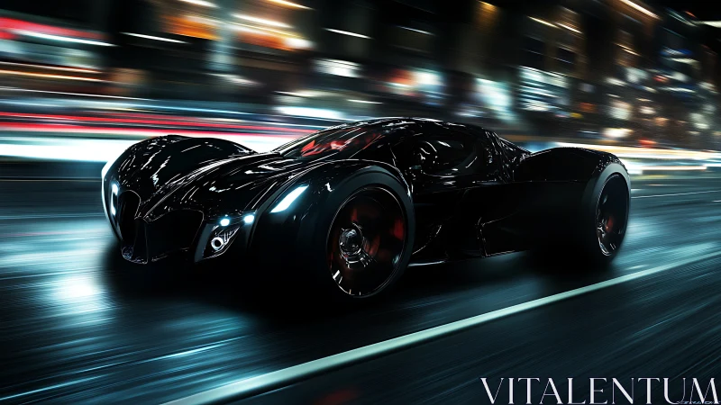 Midnight hypercar carves neon rivers across the wet city