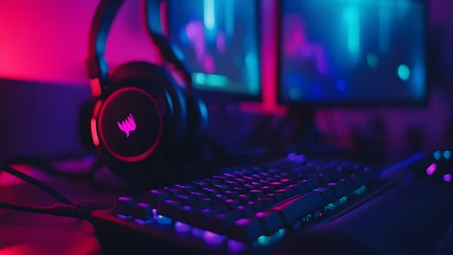 Neon-lit gaming rig hums softly before the digital onslaught