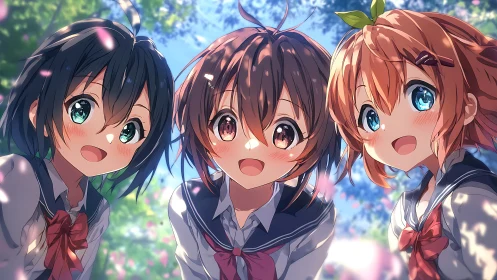 Spring giggle circle beneath drifting sakura petals.