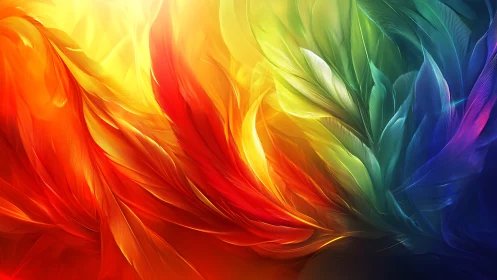 Multicolor radiant feather plumes with luminous spectral gradients