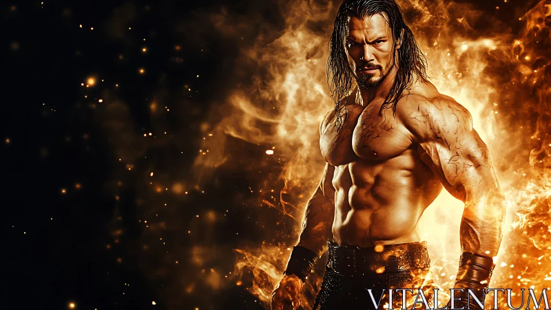 Inferno-forged warrior striding from molten nightfire glow.