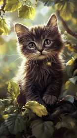 Kitten's Golden Hour: Whisker-Soft Wonder in Luminous Leaves