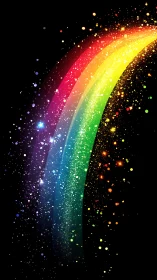 Radiant arc of stardust forming a vivid neon rainbow.