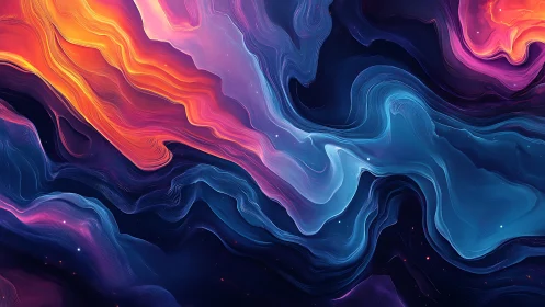 Flowing neon waves drift through a cosmic abstract void