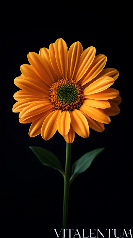 Orange gerbera daisy flower photographed against black background