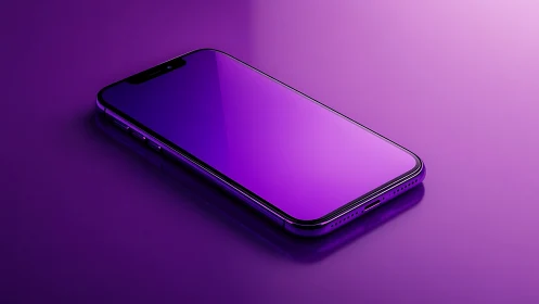 Smartphone rendered at angle against gradient purple background