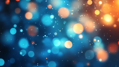 Abstract bokeh lights in blue and orange with soft glow effect.