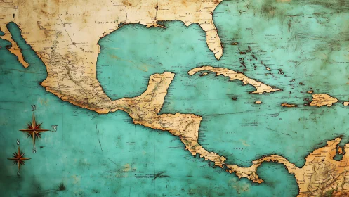 Vintage map shows Central America and Caribbean islands coastlines