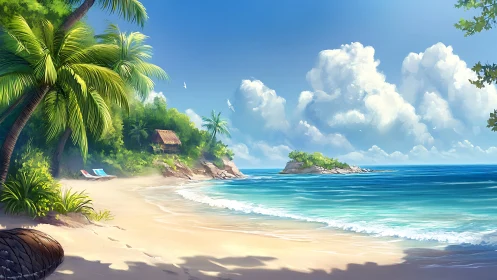 Tropical Coastline with Palm Trees and Turquoise Waters.