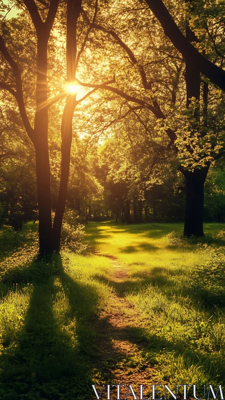 Golden Forest Path: Nature's Glowing Embrace.