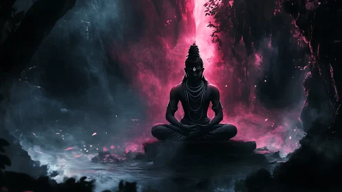 Mystic forest meditation bathed in soft cosmic glow.