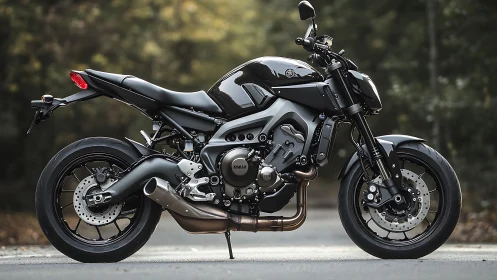 Naked sport motorcycle, side profile, trellis frame, disc brakes