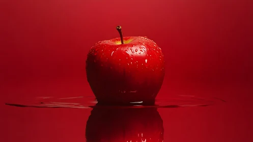 Glossy red apple rests in dramatic monochrome light