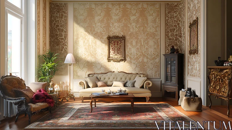 Sunlit vintage salon where cozy elegance quietly glows.