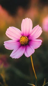 Pink Cosmos Flower with Yellow Center Detail