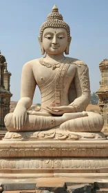 Serene stone Buddha statue welcomes quiet reflection outdoors