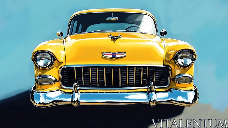 Sunlit yellow Chevy noses into frame like rolling sunshine