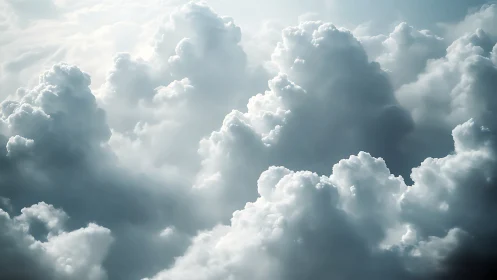 Dense cumulus clouds fill the frame under diffuse daylight