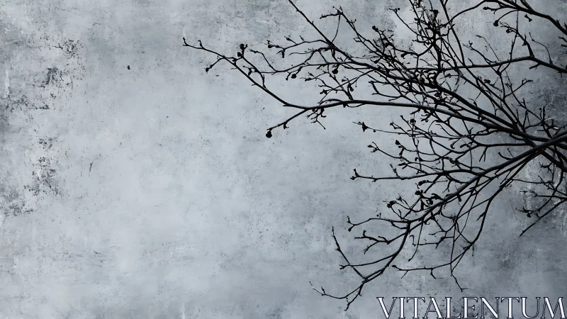 Bare Winter Branches Against Grunge Grey Textured Background.