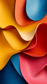 Layered abstract folds in bold primary color ribbons.