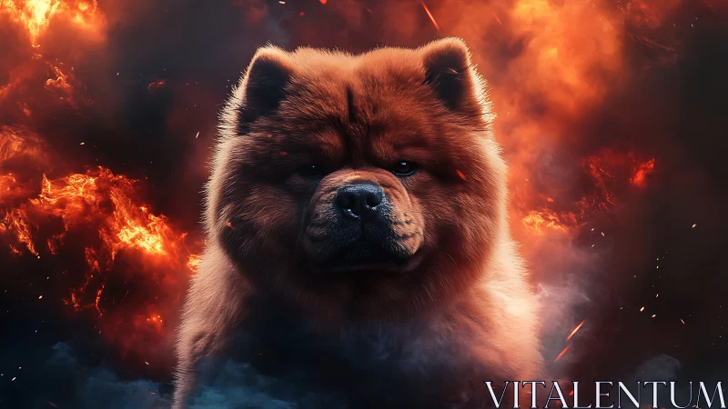 Chow Chow Surrounded by Inferno Flames.