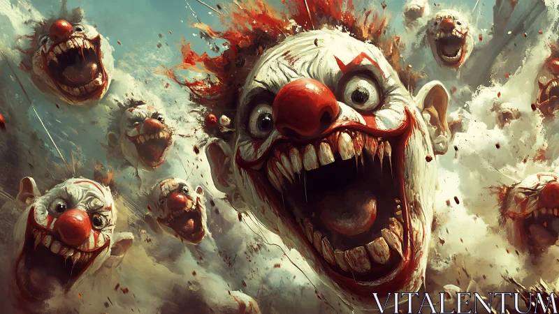 Horde of deranged clowns erupts from swirling smoke clouds