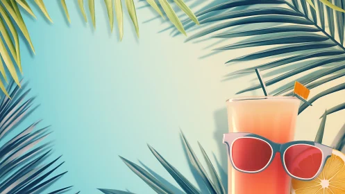 Tropical Summer Beverage Composition with Optical Accessory.