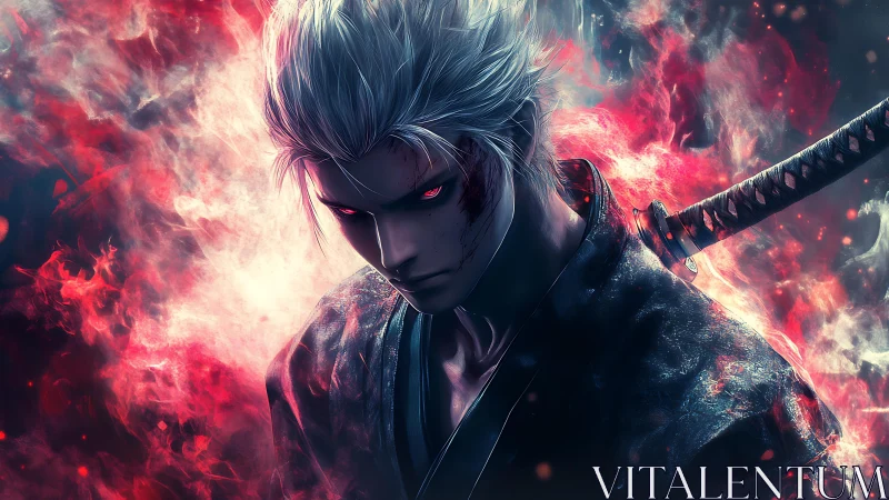 Blade-eyed stormwalker wrapped in ember and shadow focus.