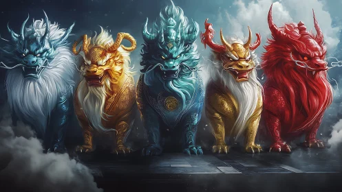 Elemental guardian qilin array in chromatic volumetric detail.