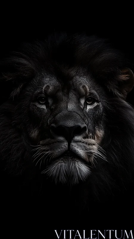 Midnight lion portrait glowing with quiet, fearless grace.