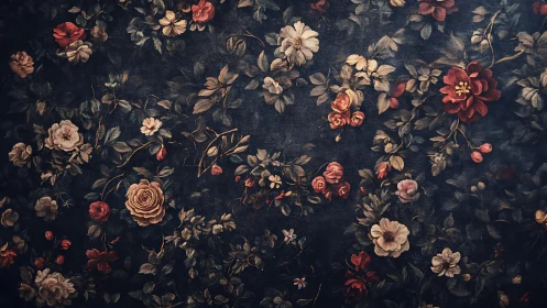 Botanical Floral Pattern on Dark Background Surface