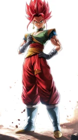 High-energy anime warrior with dynamic red hair rendering.