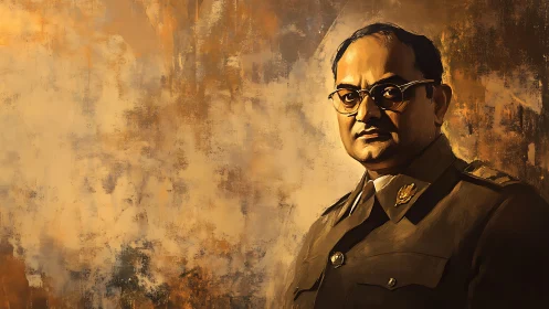 Stoic officer studies history while bronze light gathers