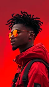 Digital portrait stylish man in red jacket and sunglasses.