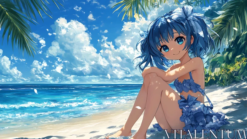 Cel-shaded seaside anime portrait with dynamic cloud rendering