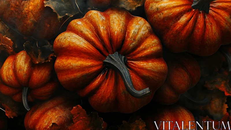 Cozy autumn pumpkins glowing with rich rustic warmth.