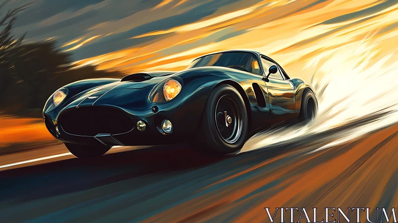 Midnight racer slices molten sunset into shimmering streaks