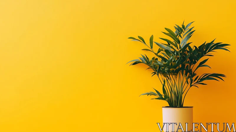 Sunlit houseplant basking against a glowing yellow wall.