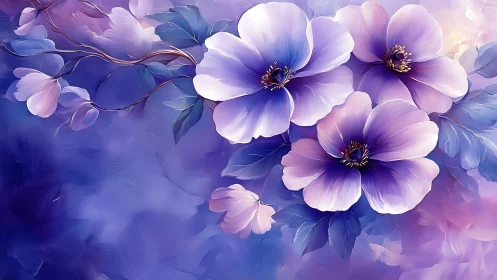 Purple Gradient Flowers With Golden Stamens.