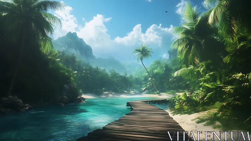 Wooden Boardwalk Beckons Through Emerald Paradise's Turquoise Waters