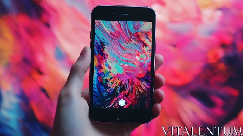 Pocket portal swirls neon paint into a captured digital storm