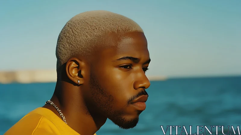 Sunlit gaze carves a calm horizon along the open sea