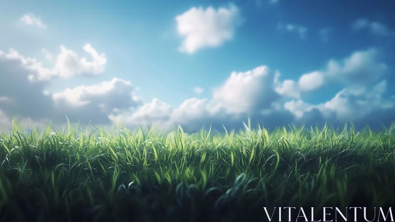 Sunlit meadow grass under a wide, peaceful summer sky.