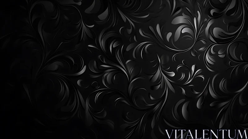 Dark embossed floral swirl pattern on black background.