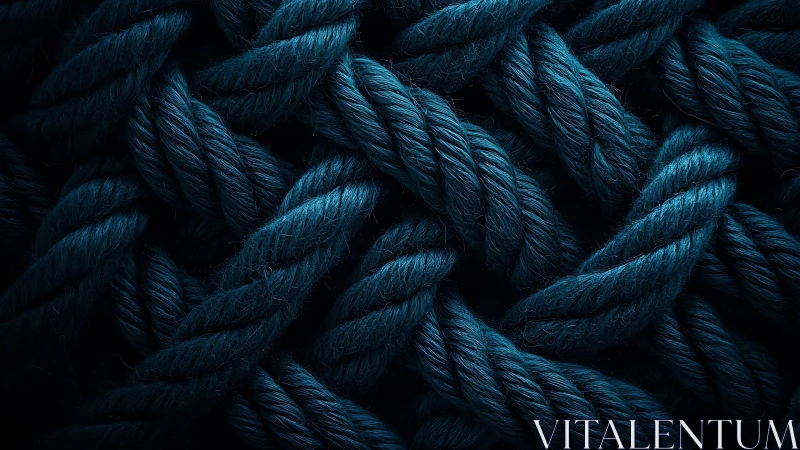 Close-up of Thick Blue Braided Rope in Dramatic Moody Lighting.
