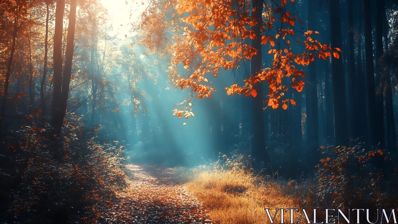 Autumn Forest Pathway: Luminous Canopy Interplay.