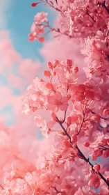 Pink Cherry Blossoms Against Blue Sky.