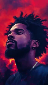 Portrait of a determined man against blazing crimson sky