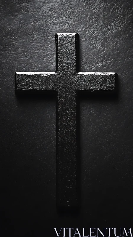 Matte black cruciform sculpture casts subtle lateral shadows